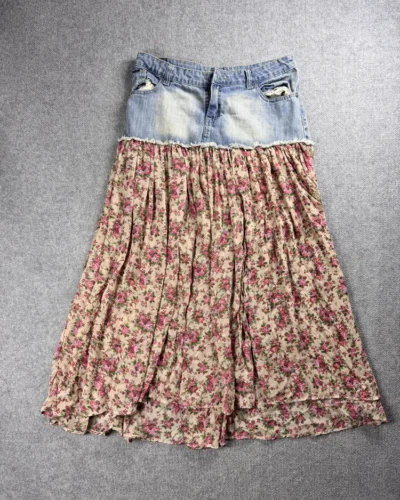 Pollera de jean mix floreada
