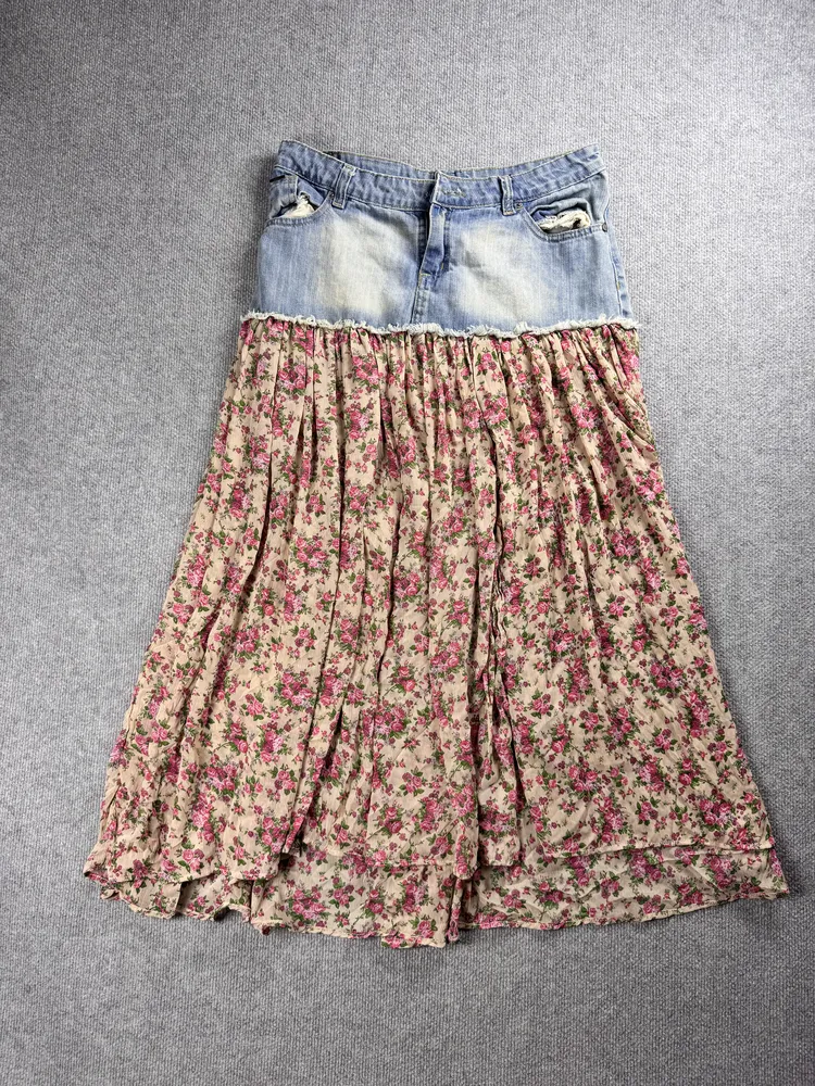 Pollera de jean mix floreada