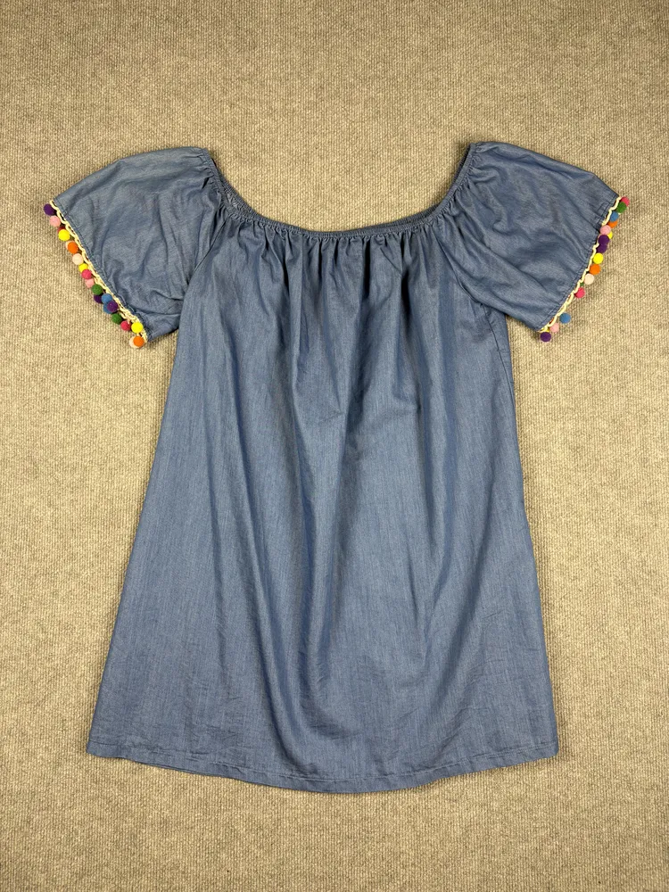 Vestido denim pompones Forever 21