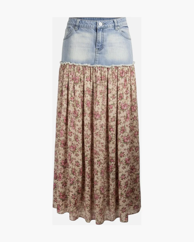 Pollera de jean mix floreada