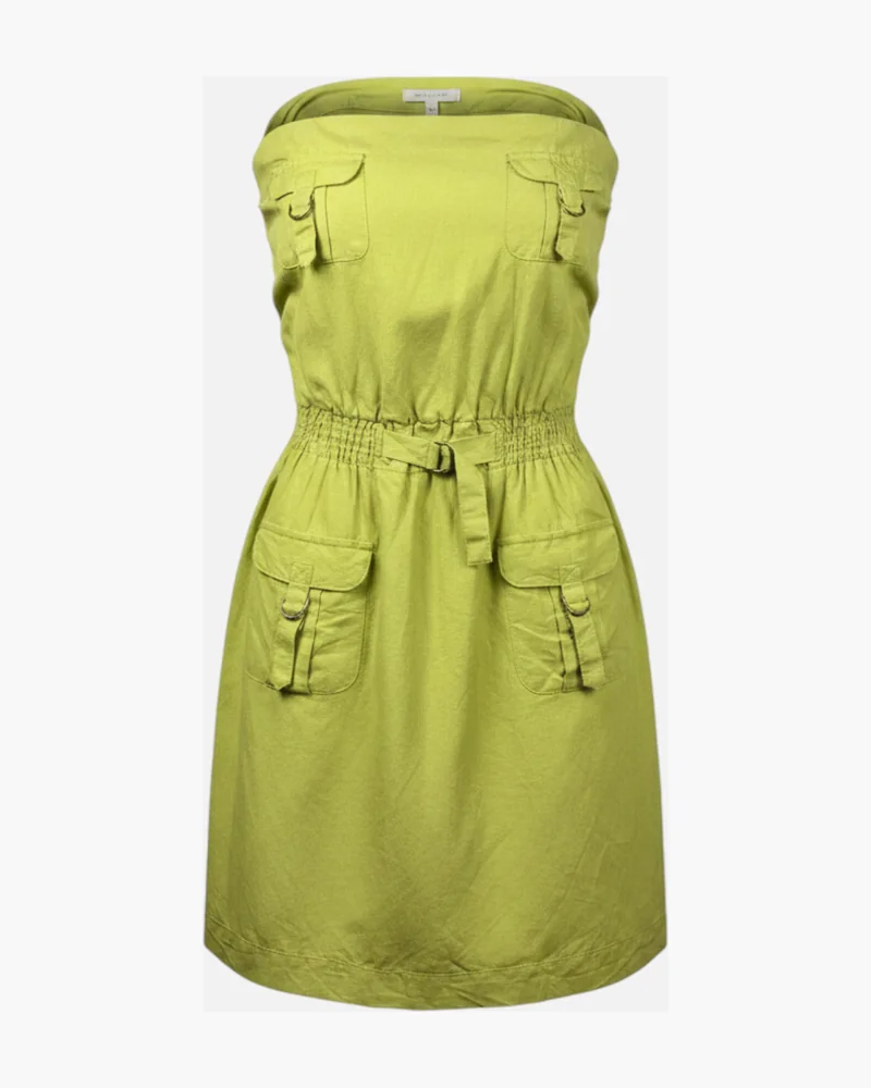 Vestido de lino verde strapless