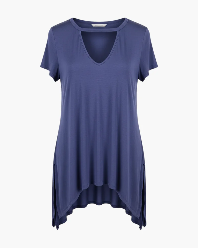 Remera azul larga irregular